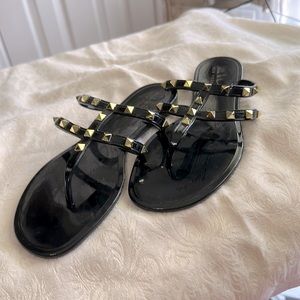 Nicole Miller black with gold studs slides. Size 8.